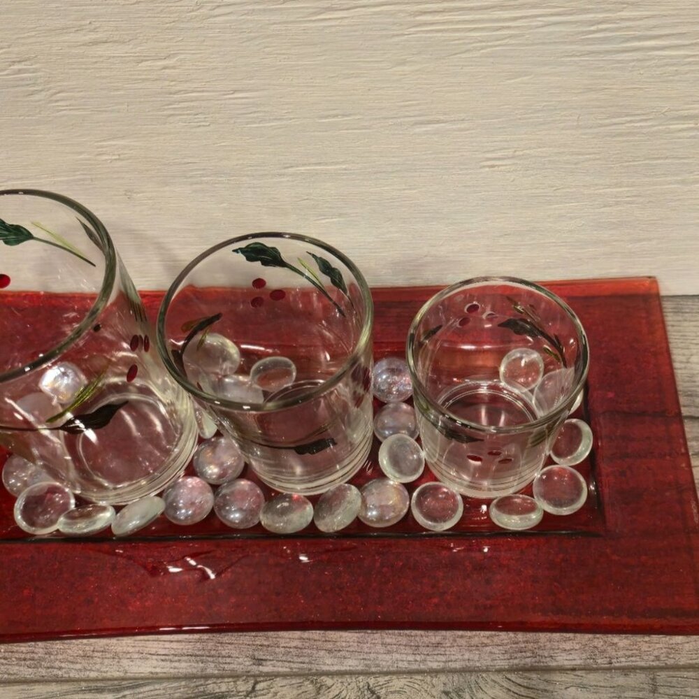 Pfaltzgraff Winterberry Three Glass Votive Candle Holder vintage Christmas Decor - Picture 6 of 12